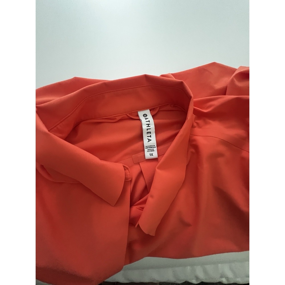 Athleta 1X Coral Long Sleeve Tunic Top Hidden Placket Hi Low Travel Stretch - Picture 2 of 8